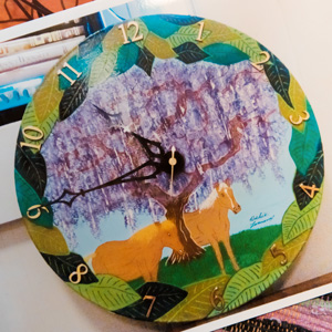 A colorfully-painted clock
